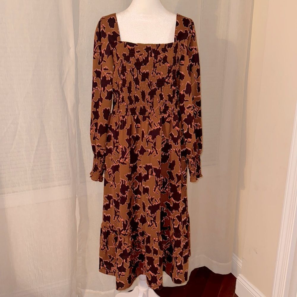 Nine West XL Square Chest Back Long Sleeve Shirring Form Fitting Maxi Dress